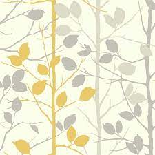 Homebase Uk Woodland Wallpaper Yellow Wallpaper Yellow Grey Wallpaper