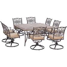 Cambridge Seasons 9 Piece Aluminum Outdoor Dining Set With Tan Cushions 8 Swivel Chairs And S Swivel Dining Chairs Patio Dining Table Large Square Dining Table