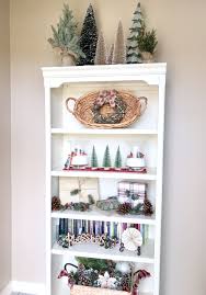 Christmas Bookshelf Decor Styling Bookshelves Book Case Decor Wrap Boxes For Christmas Decor Christmas Bookshelf Simple Christmas Decor Christmas Vignettes