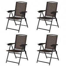 As you soak in the evening breeze, you can let your legs relax on the footrest. 4 Pcs Folding Sling Chairs Steel Armrest Adjustable