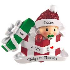 Baby Boy S First Christmas In Red Present Ornament Personalized Ornaments For You