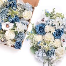 Using wire cutters, trim any leaves from the flower stems. Amazon Com Ling S Moment Artificial Flowers Combo For Diy Wedding Bouquets Centerpieces Arrangements Party Baby Shower Home Decorations Demure Blue Home Kitchen