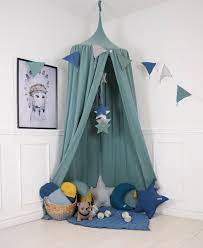 The bed canopy is easy to mount to the wall above the bed or can be used to create a small and cosy corner with soft blankets and pillows. Green Baldachin Nursery Canopy Hanging Play Tent Sage Crib Etsy In 2021 Crib Canopy Nursery Canopy Hanging Tent