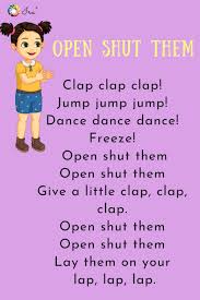 Open Shut Them Lkg Rhyme Printable Lyrics Card Nursery Rhymes Lyrics Rhyming Poems For Kids Rhyming Preschool