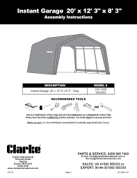 20 X 12 3 34 X 8 3 34 Instant Garage Assembly Instructions Manualzz