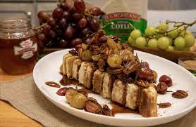 Cinnamon-sugar Cotija With Honey Balsamic Roasted Grapes Honey Balsamic Sweet Savory Cheese Dessert