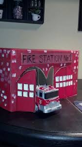 Firestation From Box Shoe Box Crafts Christmas Village Display Preschool Activities