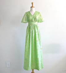 1970s Maxi 70s Dress Flutter Sleeve Alternative Wedding Empire Waist Tea Dress Green Bridesmaid Dress Medium In 2020 Dresses Green Bridesmaid Dresses Green Dress