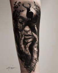 Forearm tattoos, forearm tattoo, forearm tattoos designs, on, men, flower, butterfly, forearm forearm tattoos are some of most visible and typically larger tattoo designs. Amazing Girl Face And Deer Black And Gray Tattoo Design On The Forearm Grey Tattoo Girl Face Tattoo Black And Grey Tattoos Sleeve