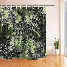 Rrfwq Forest Dusche Vorhange Fur Badezimmer Tropischer Regenwald Palme Blatter Misty Natur Polyester Stoff Bad Vorhang Duschvorhang Haken Tropischer Regenwald