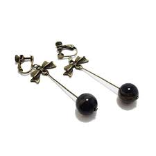Boucles d'oreilles pour femme en plaqué or 18 carats sans nickel et perle imitation noire avec reflet gris. Boucles D Oreille Perle Agate Grise Noeud Bronze Retro Romantique Boucles D Oreille Par Reinedesaba Boucles Bijoux Bijoux Diy