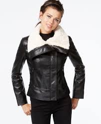 Guess Faux Fur Collar Faux Leather Jacket Coats Women Macy S Leather Jacket Leather Coat Jacket Faux Leather Jackets