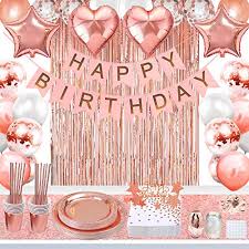 Free shipping on orders over $25 shipped by amazon. Rose Gold Birthday Party Decorations Rose Gold Party Decorations Set For Girls Or Women Happy Birthday Banner Curtains Table Runner Balloons Plates Cups Tissue For 24 Guest By Jsn Party Pricepulse