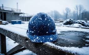 Chantier préparé pour l'hiver avec des mesures de sécurité