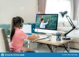 Asian Student Girl Video Conference E-learning With Teacher On Computer In  Living Room At Home. E-learning ,online ,education And Stock Photo - Image  of headphones, exam: 187311780