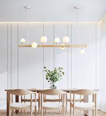 Wood Glass Ball Linear Branches Globe Chandelier Light Fixtures Lamp Living Room Office Kitchen Dining Room Lamps Minimalist Dining Room Dining Room Lighting