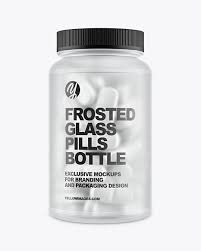 Frosted Glass Bottle With Pills Mockup Front View In Bottle Mockups On Yellow Images Object Mockups