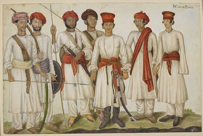 Untitled - caption: 'Seven Mewatis, recruits for the regiment of Skinner's Horse'