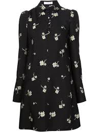 Chloe Floral Embroidered Dress Just One Eye Farfetch Com Long Sleeve Collared Dress Floral Embroidered Dress Black Long Sleeve Dress
