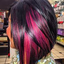 Love This Peekaboo Color And Bob Hairstyle Hair Styles Black Hair With Highlights Short Hair Styles