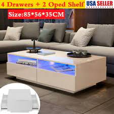 Elvas high gloss coffee table with colour change lights living room decoration | home, furniture & diy, furniture, tables | ebay! Modern High Gloss White Led Light Coffee Table W 4 Drawers Living Room Furniture 738671288631 Ebay