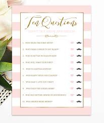 Questions about the bride and groom's relationship; 10 Questions Bridal Shower Games Wedding Shower Bachelorette Pink Gold Bride And Groom Trivia Game Wedding Party Games Bridal Bingo Bridal Shower Games