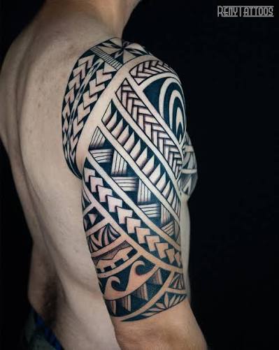 Polynesian Tribal Inspired Chest and Half Sleeve Tattoo for our new friend Hooman. I are so grateful to meet such cool clients, some of which become good friends. We connected over music