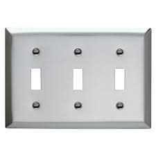 Stamped steel smooth white 4 gang switch plate, 3 toggle switches 1 gfi/rocker opening. Legrand Pass Seymour 430s S 3 Gang 3 Toggle Wall Plate Stainless Steel 1 Pack Sl3cc5 The Home Depot