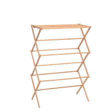 Product name indoor/outdoor folding clothes drying rack size 55*34*15cm customized qty 40pcs material iron pipe coating +new pp clour white customized oem acceptable. Uperia Bamboo Folding Clothes Airer Mitre 10
