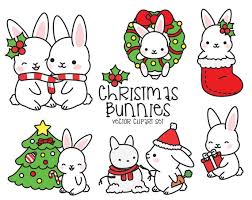 Premium Vector Clipart Kawaii Christmas Bunnies Cute Etsy Bunny Drawing Kawaii Christmas Christmas Bunny