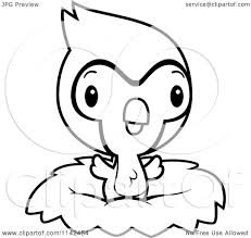 White or light grey chest and black markings with blue back, wings, tail and crest. Cartoon Clipart Of A Black And White Cute Baby Bluejay Chick In A Nest Vector Outlined Coloring Page By Cory Thoman 1142454