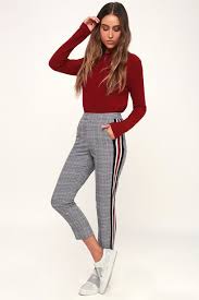 Black And White Pants Womens Plaid Tidings Black And White Plaid Side Stripe Trouser Pants Side Stripe Trousers Black And White Pants Pants Women Fashion