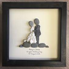 Wedding Gift Pebble Art Personalised Unique Pebble Picture Framed Rustic Home Decor Stone Wall Art Ideal For Beach Wedding Theme 23cm Pebble Art Personalised Gifts Unique Stone Wall Art