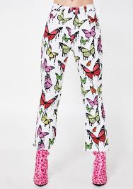 White Butterfly Print Kick Flare Jeans