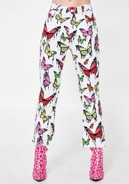 white butterfly print kick flare jeans