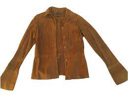 Chemise / veste en daim de couleur noir, daim véritable.boutons pressions.largeur : Vestes Faconnable Veste Chemise En Cuir Daim Cuir Marron Ref 17101 Joli Closet