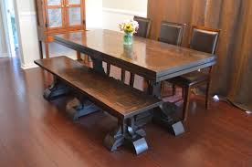 Triple Foot Farmhouse Table With Runner Triple Pedestal Bench Farmhouse Table With Bench Bench Table And Chairs Farmhouse Table
