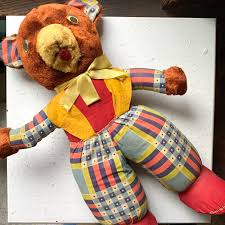 Vintage Brown Teddy Bear, Midcentury Stuffed Animal, Standing Shoes, Plaid  Outfit, Felt Vest, Yellow Ribbon Bow, Google Eyes, Cubbi Gund