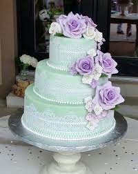 Purple And Mint Green Lavender Wedding Cake Green Wedding Cake Lace Wedding Cake