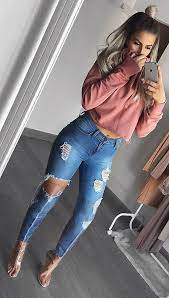 Pink Sweater Destroyed Skinny Jeans Tenues Decontractees Hiver Idees De Mode Mode Vetement