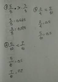 Untuk sementara, abaikan pecahannya, dan urutkan pecahan berdasarkan besar bilangan cacahnya: Isi Lebih Besar Lebih Kecil Atau Sama Dengan 5 8 3 8 5 10 7 10 2 4 5 10 Brainly Co Id