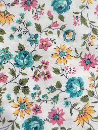 Vintage Blue Roses Yellow And Pink Floral Print By Historyofagirl Floral Print Fabric Blue Roses Printing On Fabric
