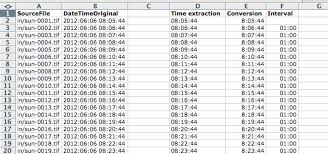 graphically verifying time lapse intervals using exiftool