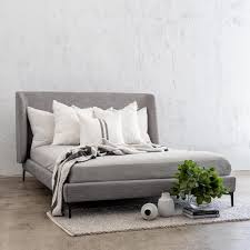 Bring a touch of storage and style to your master suite with this queen upholstered storage platform bed. Veneto Winged Bed Frame Herring Luxe Twill Oolong Smoke Grey Queen Living By Design