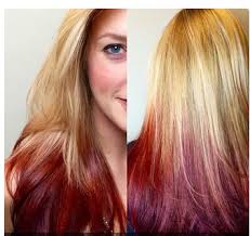This way, your blonde color can still frame your face and play off of your skin tone. Reverse Red Ombre Red Ombre Hair Hair Highlights Ombre Hair