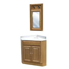 These types of vanities include a small or a large cabinet below or to the side of the sink for bathroom storage that matches the décor. Oak Corner Bathroom Vanity Set Ebay