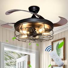 Check spelling or type a new query. Dllt Ceiling Fan With Lights 42 Industrial Ceiling Fan With Retractable Blades Vintage Cage Ceiling Light Fixture With Remote For Kitchen Dining Room Living Room 5 E26 Bulbs Not Included Black