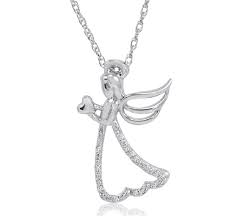 Angel With Heart Diamond Pendant Necklace In Sterling Silver On An 18in Heart Pendant Diamond Diamond Pendant Diamond Heart Pendant Necklace