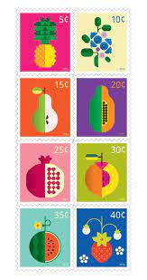 nyc based ward winning graphic designer christopher dina is rapidly making his mark in the world of lo postage stamp design fruit art print fruit illustration