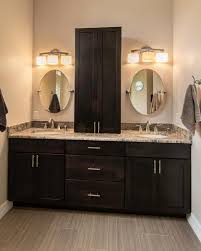 Contemporary Master Bathroom Double Sink Vanity With Round Mirrors Contemporary Master Bathroom Bathroom Sink Vanity Bathroom Vanity Storage